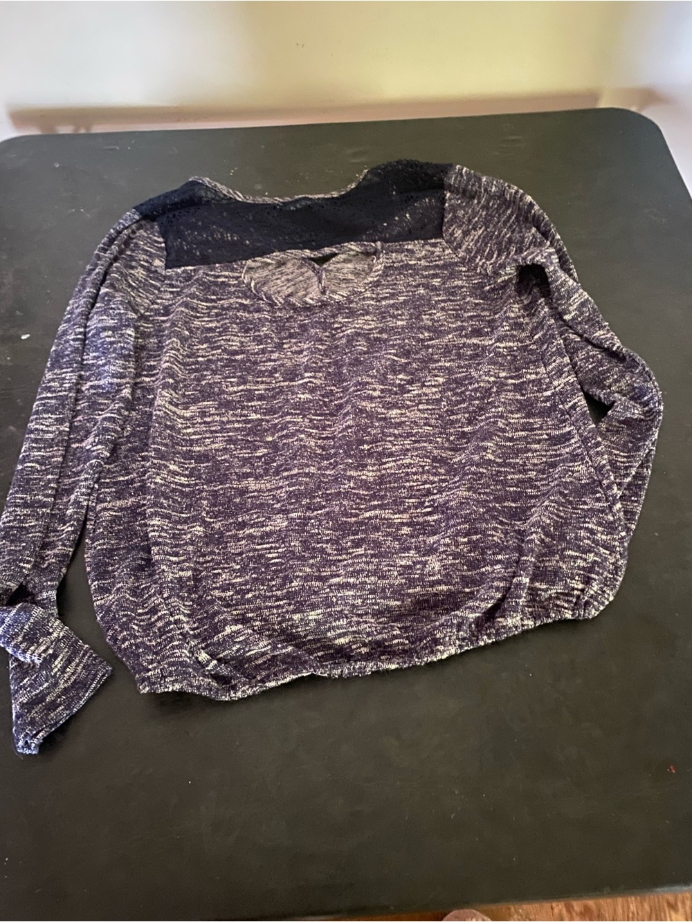 Maurices Marled Gray V-Neck Sweater with Lace Yoke - Picture 3 of 4